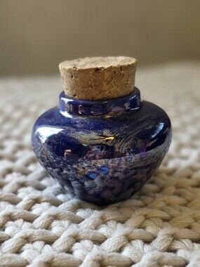 Iridescent Cobalt Blue Art Glass Potion Bottle Jar